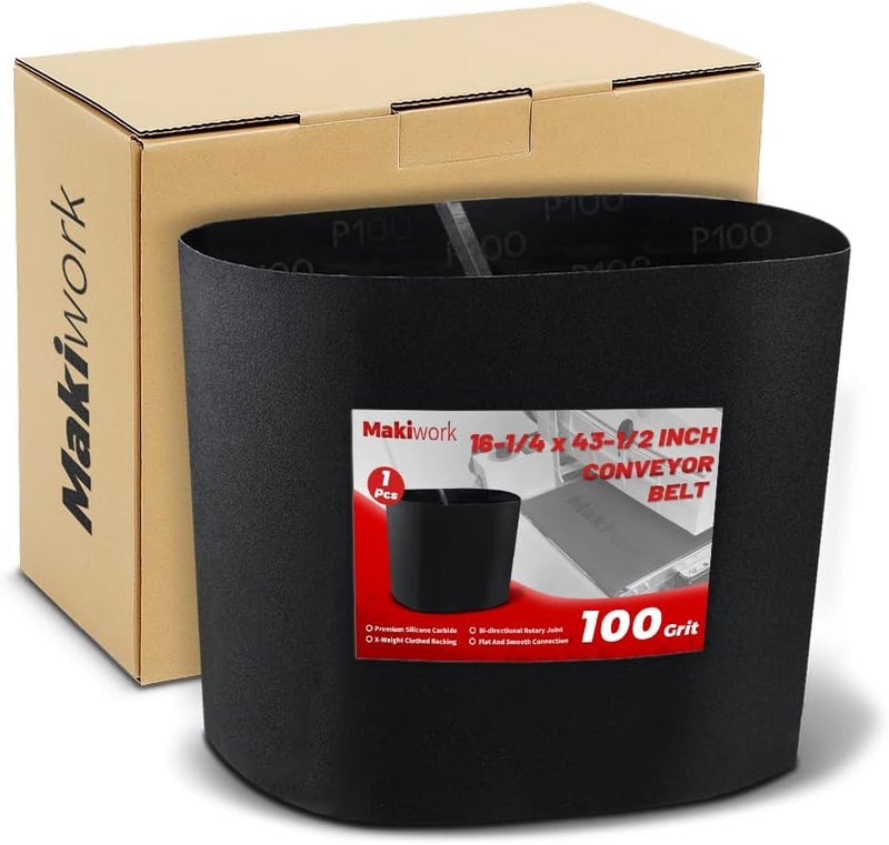 makiwork Drum Sander Feed Belt Conveyor Compatible with JET & Performax 16-32 Plus - 100 Grit Silicon Carbide Feed Belt, 16-1/4" x 43-1/2" - Image 1